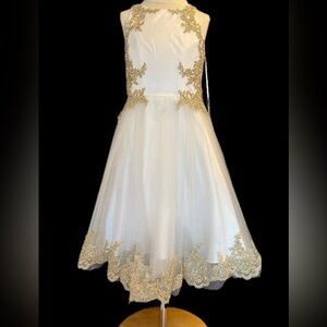 Elegant White and Gold Kids Dress